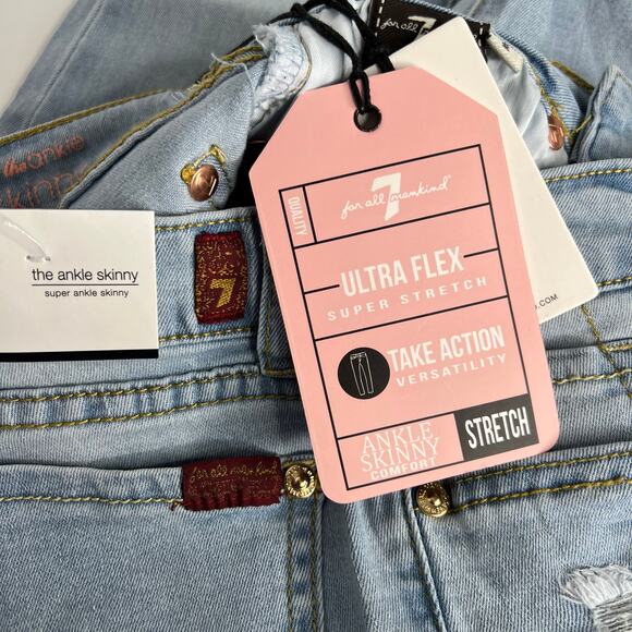 NWT Girls 7 for all Mankind Light Wash Super Ankle Skinny Jeans Size 8 - Picture 4 of 6